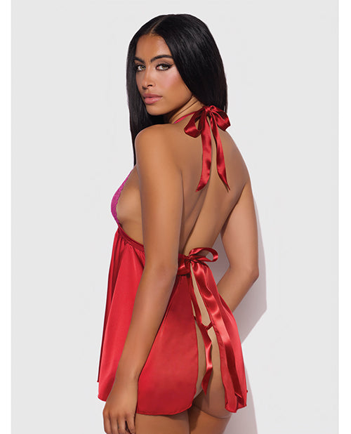 Jocelyn Lace & Satin Babydoll (Raspberry)