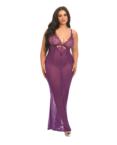 Katana Mesh & Eyelash Lace Gown (Purple)