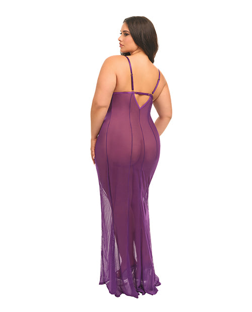 Katana Mesh & Eyelash Lace Gown (Purple)