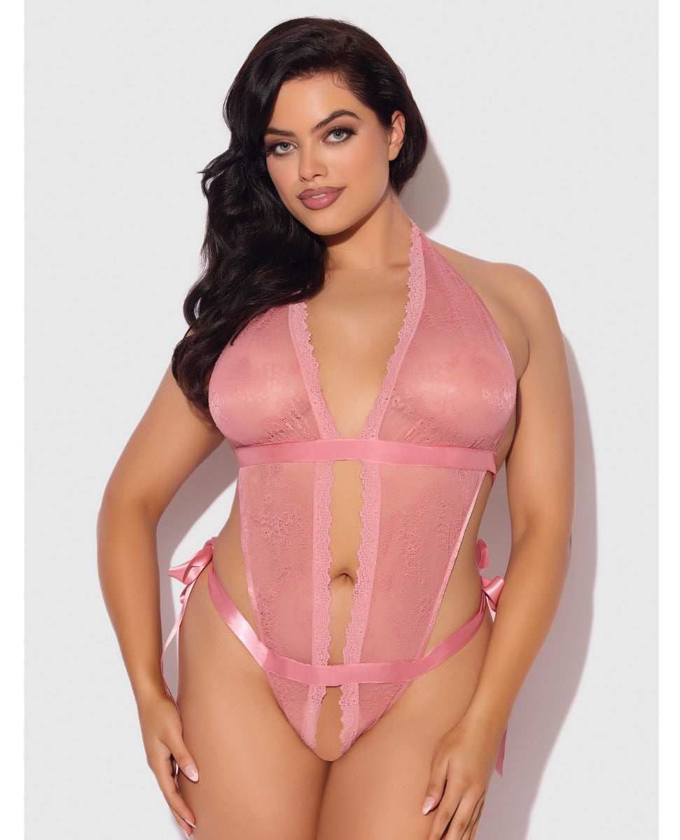 Kiki Lace & Satin Drop Off Teddy (Rose)