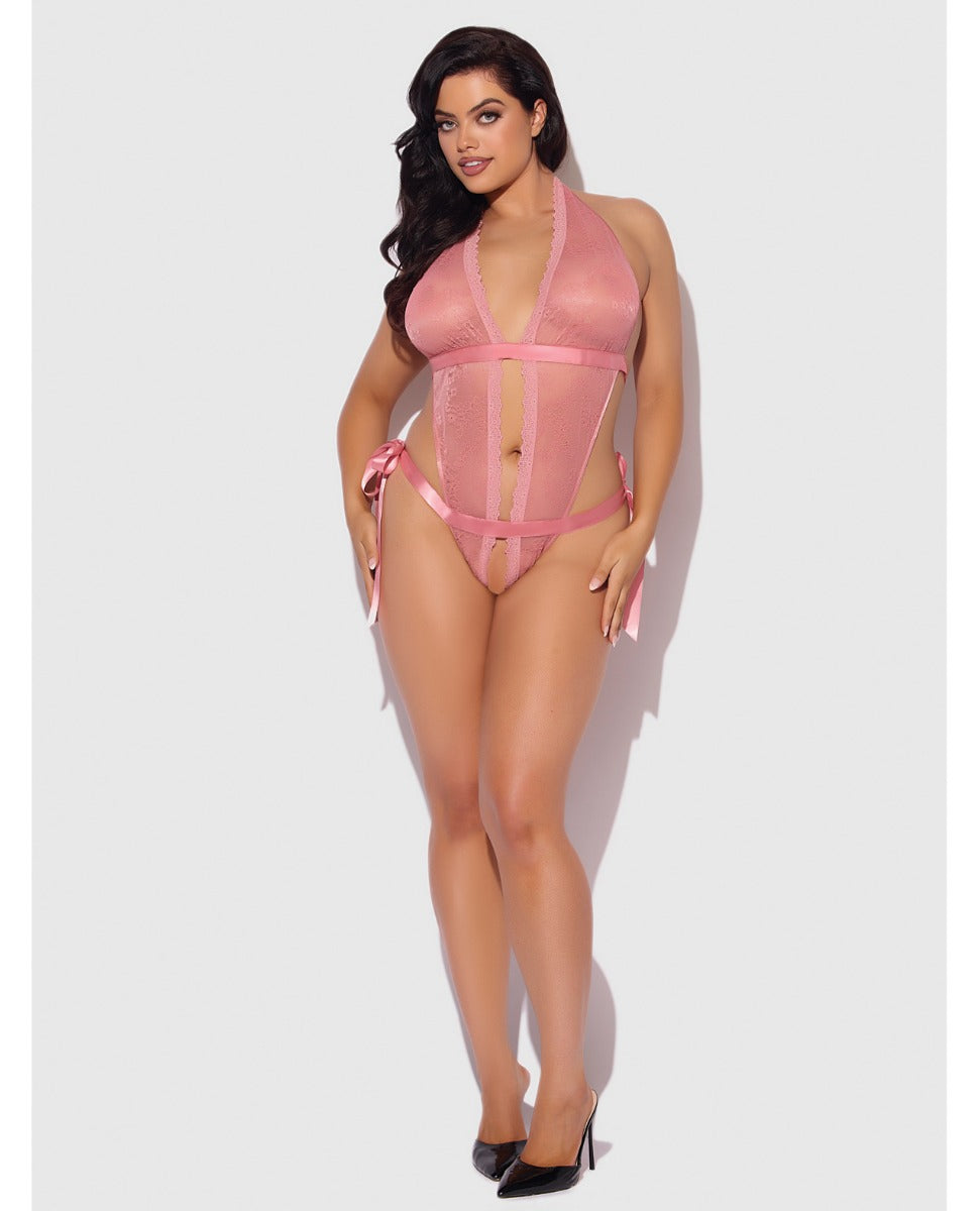 Kiki Lace & Satin Drop Off Teddy (Rose)